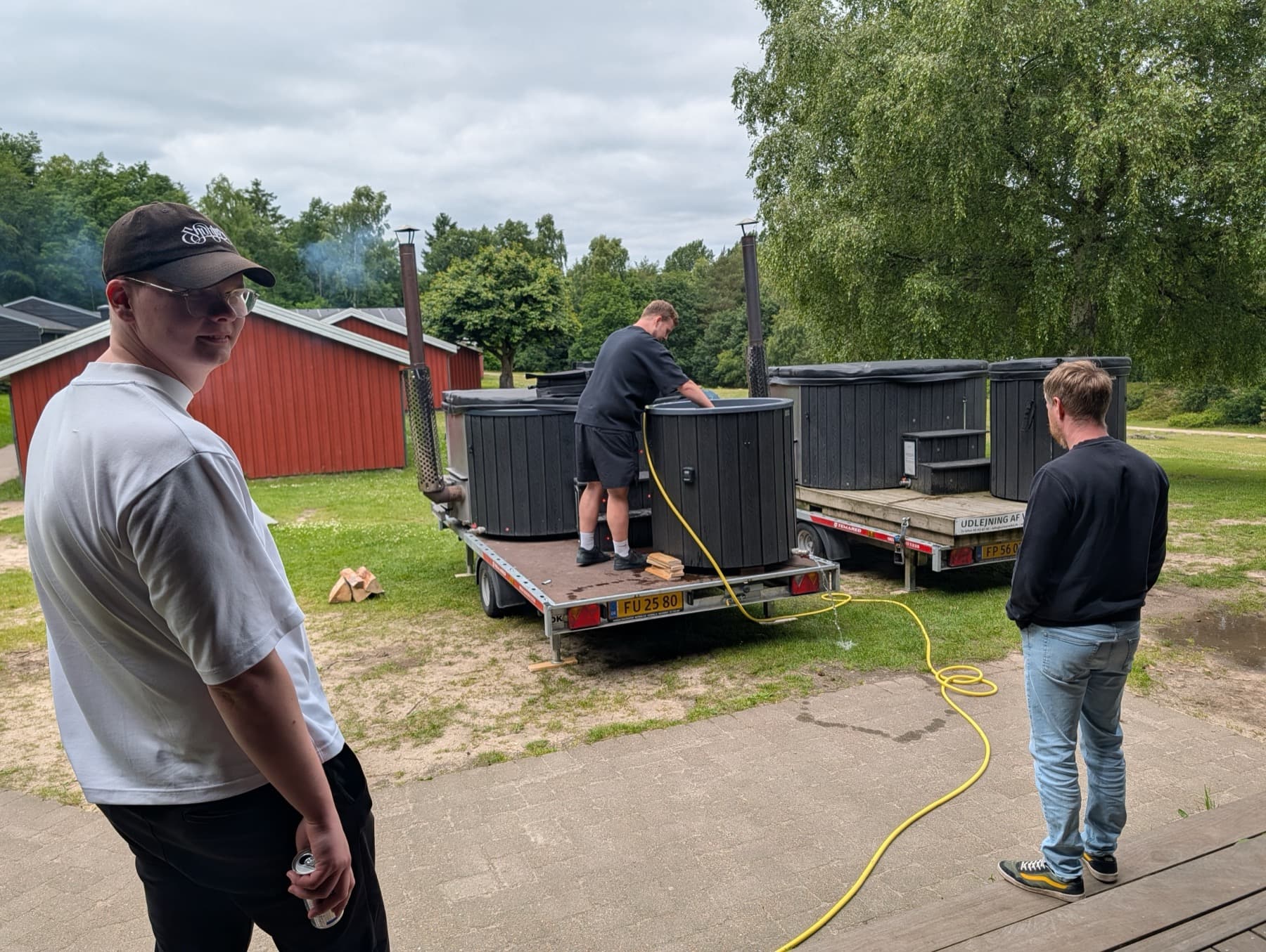 Hot tubs being filled before the evening break